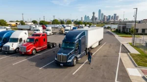 Semi truck parked at a Dallas commercial truck parking facility