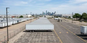 Semi trailer parked in a Dallas commercial trailer storage lot