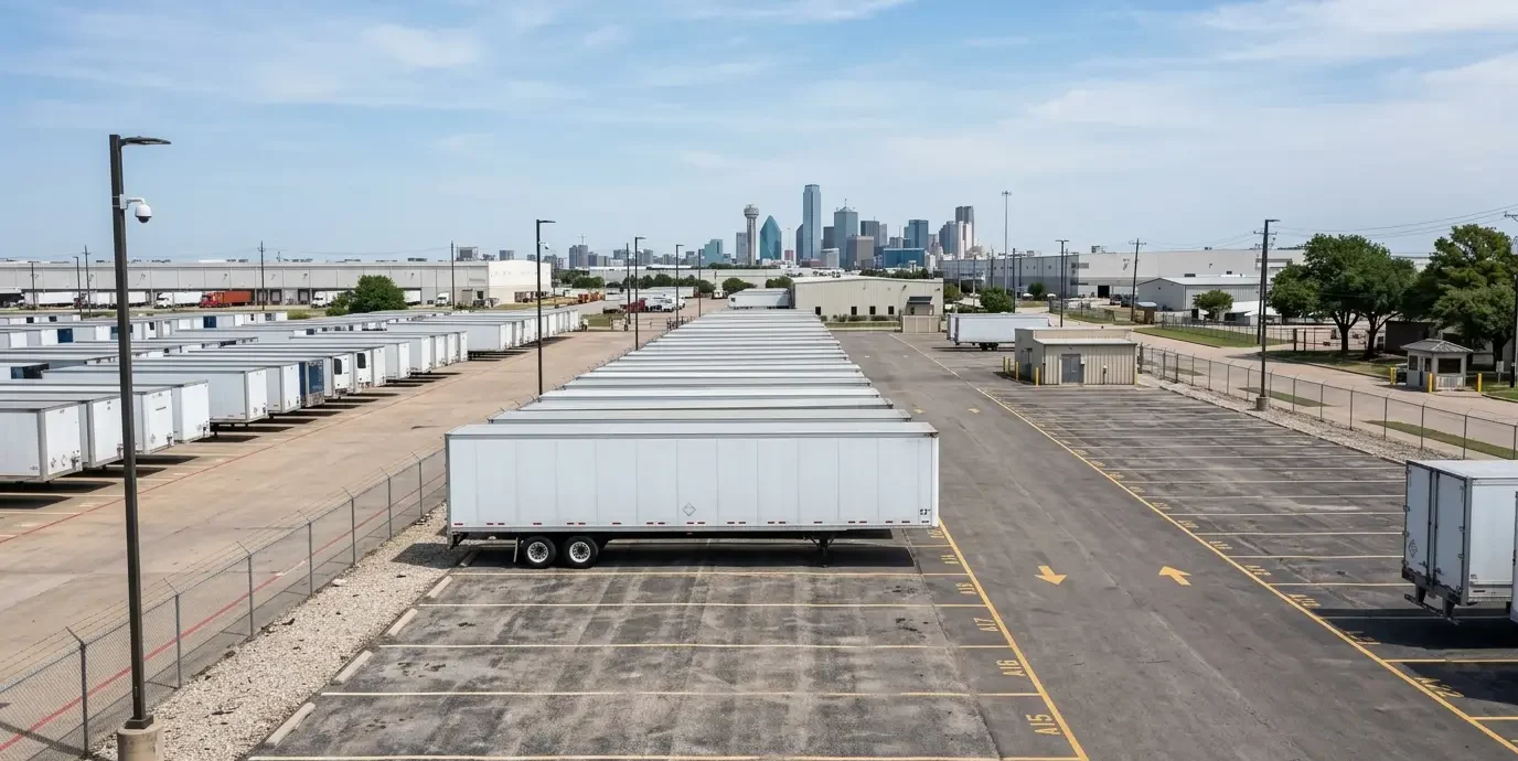 Semi trailer parked in a Dallas commercial trailer storage lot