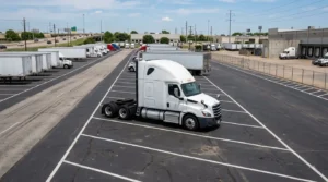 Bobtail tractor parked at a Dallas commercial truck parking facility