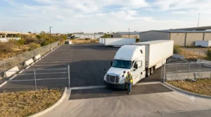 Driver evaluating a Dallas truck parking space before booking