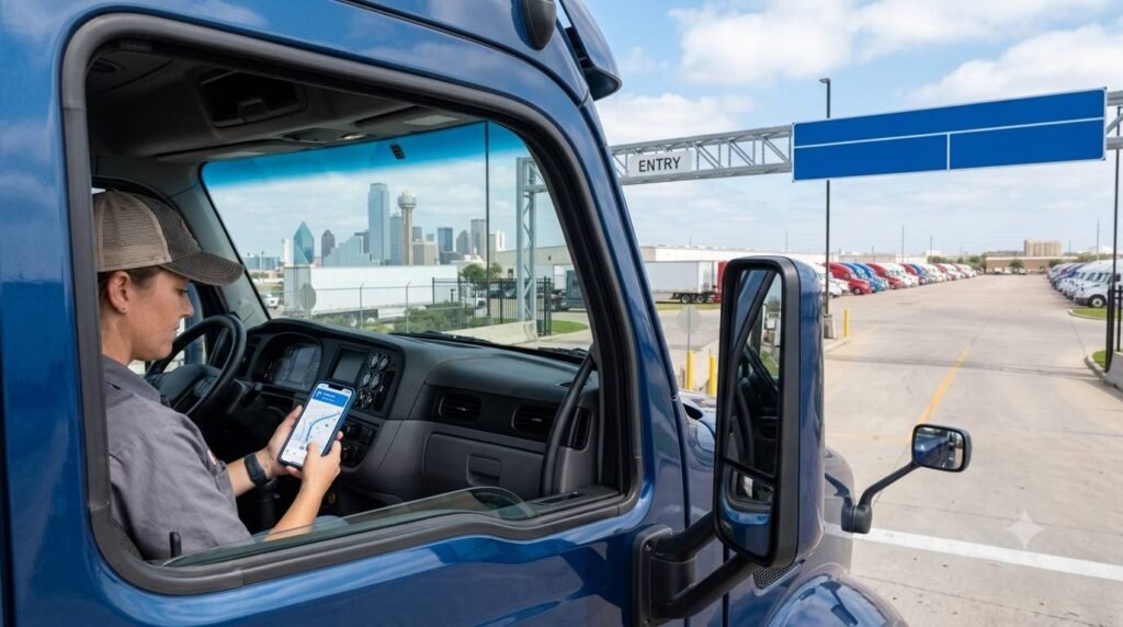 New fleet driver arriving at a Dallas truck parking facility