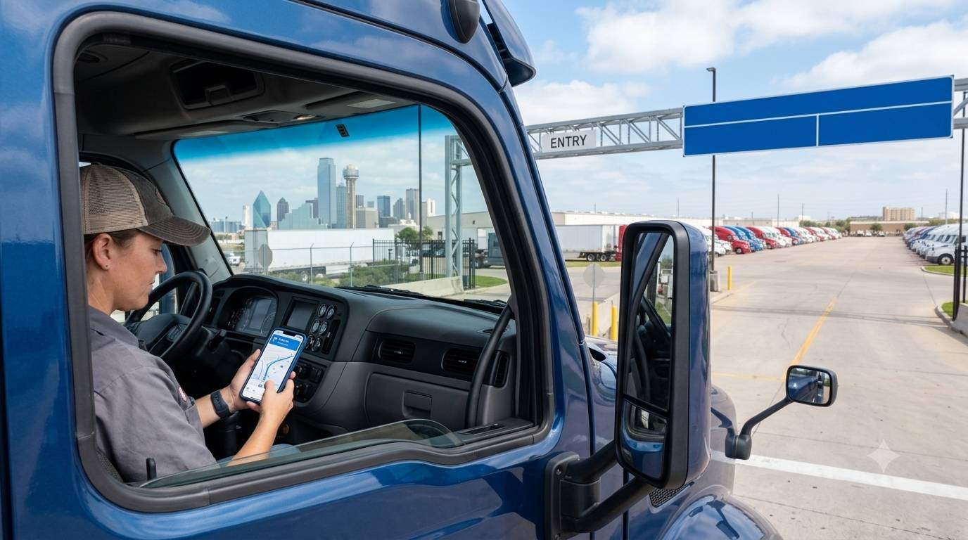 New fleet driver arriving at a Dallas truck parking facility